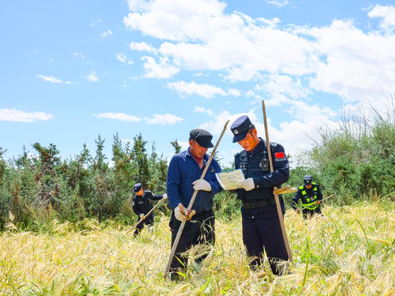 8月23日，图为提孜那甫边境派出所民警利用农忙间隙开展普法宣传。.jpg